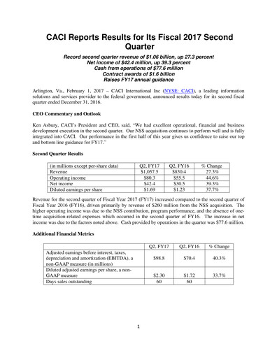 Miniature CACI International Inc Rapport trimestriel 2017-q2