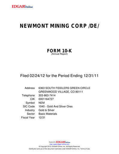 Miniature Newmont Rapport annuel 2011