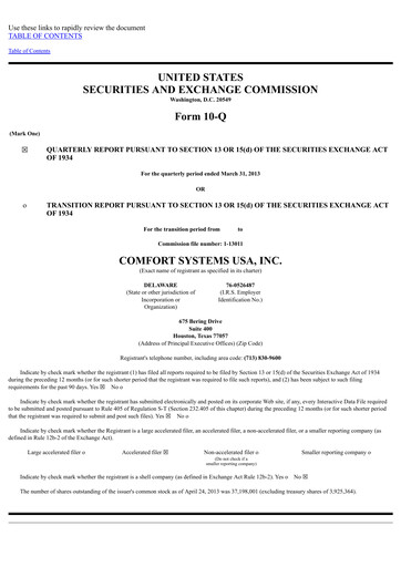 Thumbnail Comfort Systems USA Quarterly Report 2013-q1