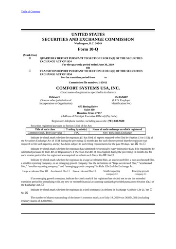 Thumbnail Comfort Systems USA Quarterly Report 2019-q2
