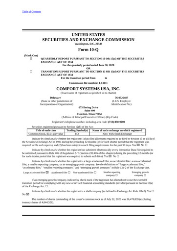 Thumbnail Comfort Systems USA Quarterly Report 2020-q2