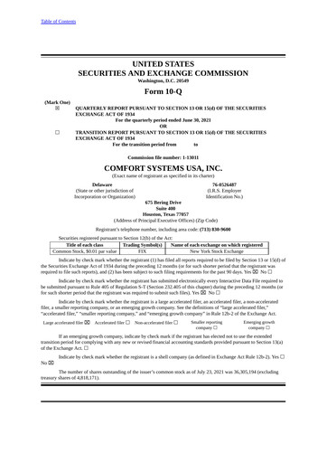 Thumbnail Comfort Systems USA Quarterly Report 2021-q2