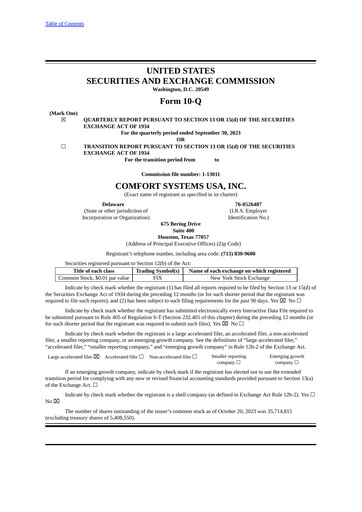 Thumbnail Comfort Systems USA Quarterly Report 2023-q3