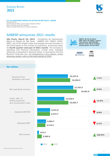 Thumbnail Sabesp Financial Report 2021