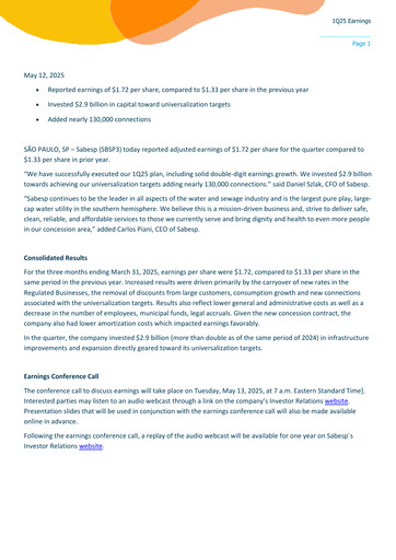Thumbnail Sabesp Quarterly Report 2025-q1
