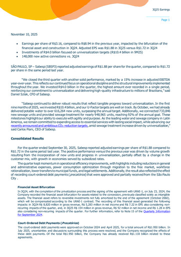 Thumbnail Sabesp Quarterly Report 2025-q3