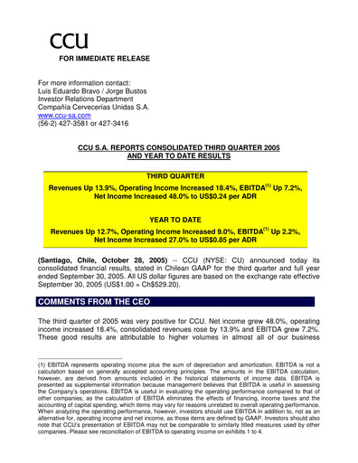 Thumbnail Compañía Cervecerías Unidas Quarterly Report 2005-q3