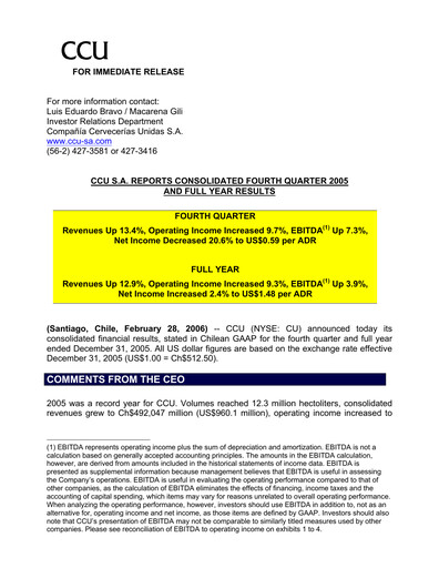 Thumbnail Compañía Cervecerías Unidas Quarterly Report 2005-q4