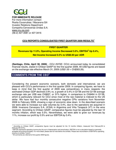 Thumbnail Compañía Cervecerías Unidas Quarterly Report 2009-q1