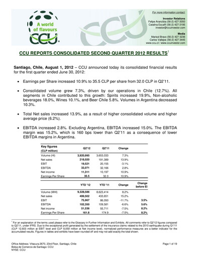 Thumbnail Compañía Cervecerías Unidas Quarterly Report 2012-q2