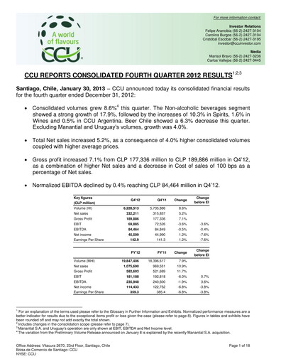 Thumbnail Compañía Cervecerías Unidas Quarterly Report 2012-q4