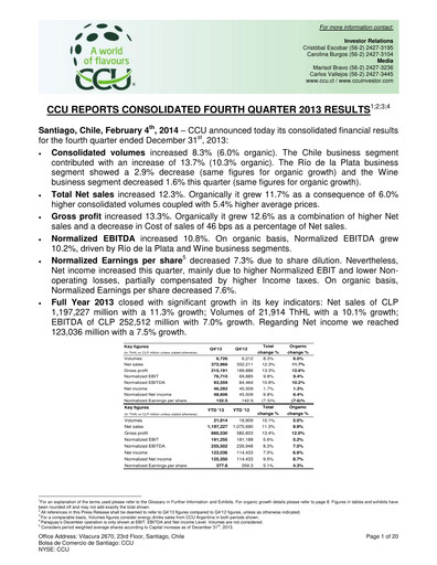 Thumbnail Compañía Cervecerías Unidas Quarterly Report 2013-q4