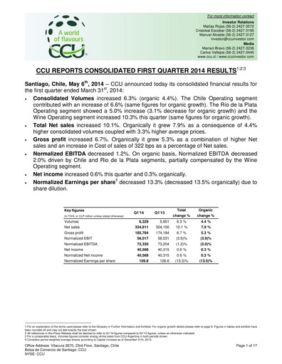 Thumbnail Compañía Cervecerías Unidas Quarterly Report 2014-q1