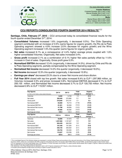 Thumbnail Compañía Cervecerías Unidas Quarterly Report 2014-q4