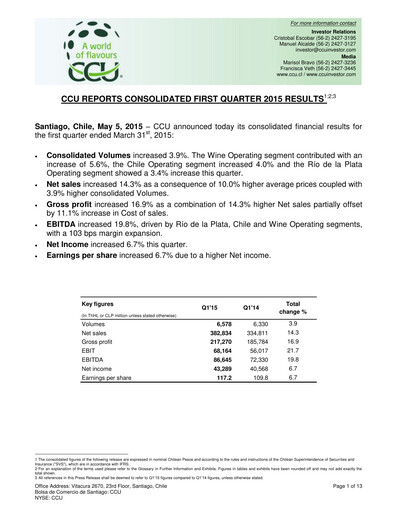 Thumbnail Compañía Cervecerías Unidas Quarterly Report 2015-q1