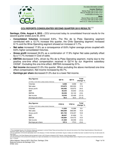 Thumbnail Compañía Cervecerías Unidas Quarterly Report 2015-q2