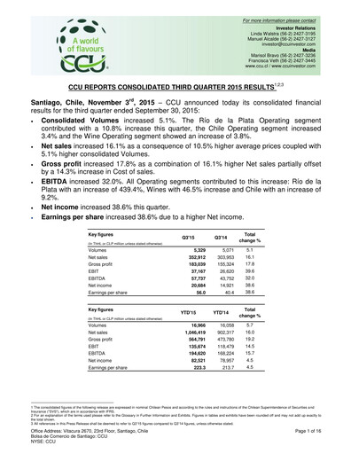 Thumbnail Compañía Cervecerías Unidas Quarterly Report 2015-q3