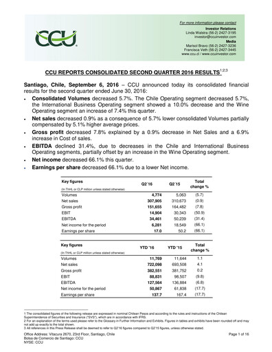Thumbnail Compañía Cervecerías Unidas Quarterly Report 2016-q2