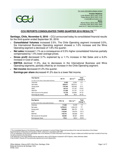 Thumbnail Compañía Cervecerías Unidas Quarterly Report 2016-q3