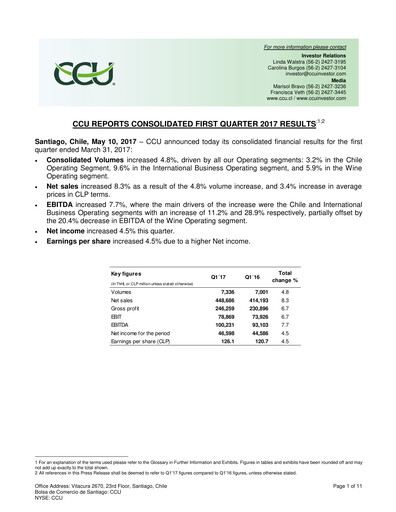 Thumbnail Compañía Cervecerías Unidas Quarterly Report 2017-q1
