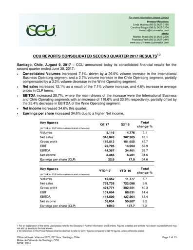 Thumbnail Compañía Cervecerías Unidas Quarterly Report 2017-q2