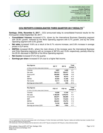 Thumbnail Compañía Cervecerías Unidas Quarterly Report 2017-q3
