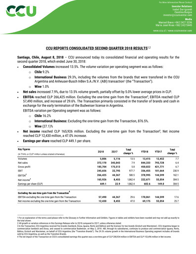 Thumbnail Compañía Cervecerías Unidas Quarterly Report 2018-q2