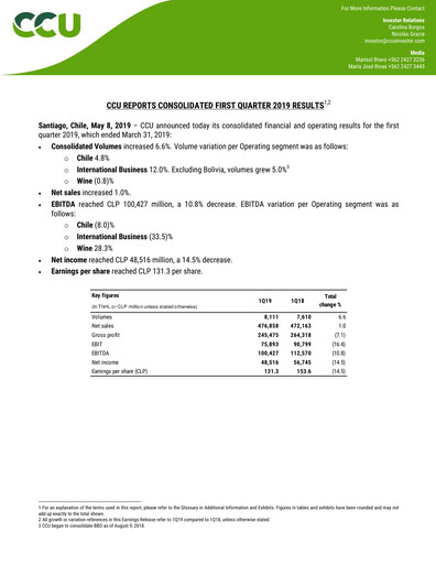 Thumbnail Compañía Cervecerías Unidas Quarterly Report 2019-q1