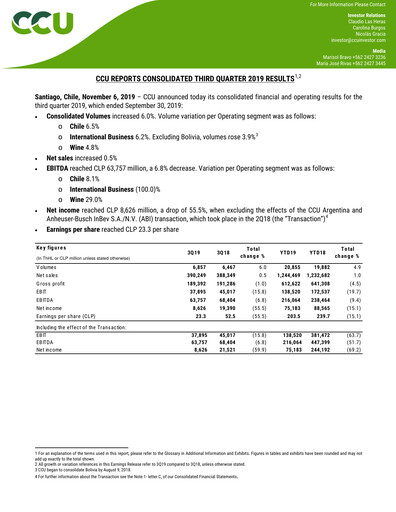 Thumbnail Compañía Cervecerías Unidas Quarterly Report 2019-q3