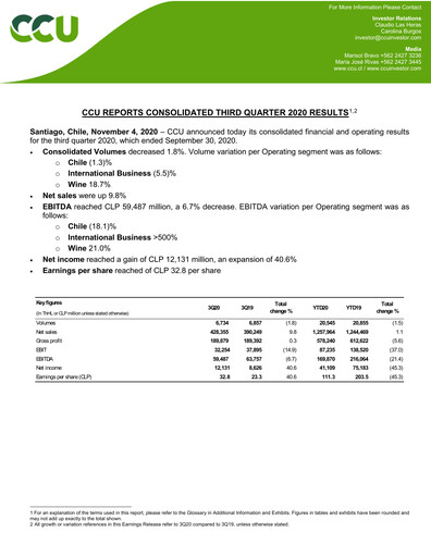 Thumbnail Compañía Cervecerías Unidas Quarterly Report 2020-q3