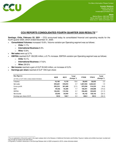 Thumbnail Compañía Cervecerías Unidas Quarterly Report 2020-q4