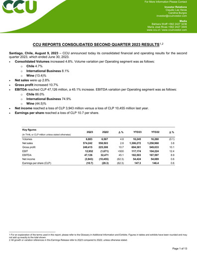 Thumbnail Compañía Cervecerías Unidas Quarterly Report 2023-q2
