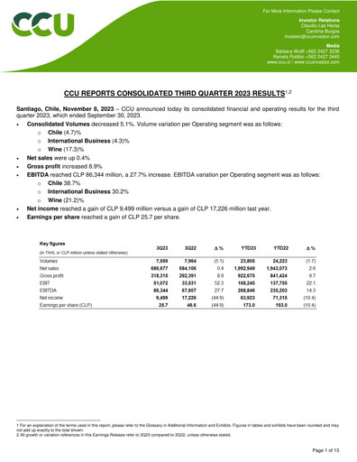 Thumbnail Compañía Cervecerías Unidas Quarterly Report 2023-q3