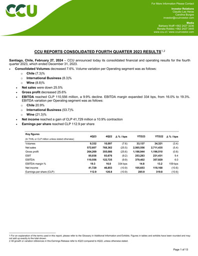 Thumbnail Compañía Cervecerías Unidas Quarterly Report 2023-q4