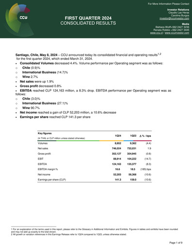 Thumbnail Compañía Cervecerías Unidas Quarterly Report 2024-q1