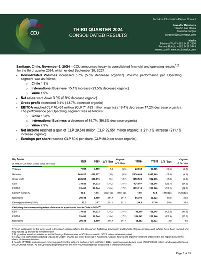 Thumbnail Compañía Cervecerías Unidas Quarterly Report 2024-q3