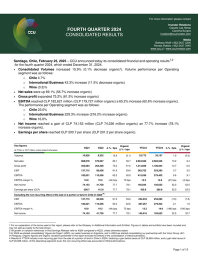 Thumbnail Compañía Cervecerías Unidas Quarterly Report 2024-q4