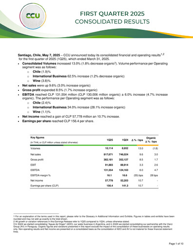 Thumbnail Compañía Cervecerías Unidas Quarterly Report 2025-q1