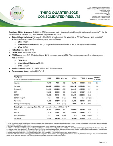 Thumbnail Compañía Cervecerías Unidas Quarterly Report 2025-q3