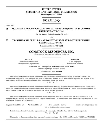 Miniature Comstock Resources Rapport trimestriel 2013-q3