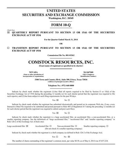 Miniature Comstock Resources Rapport trimestriel 2014-q1