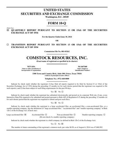 Miniature Comstock Resources Rapport trimestriel 2014-q2