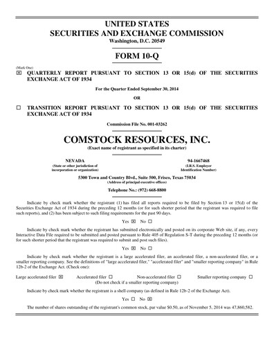 Miniature Comstock Resources Rapport trimestriel 2014-q3