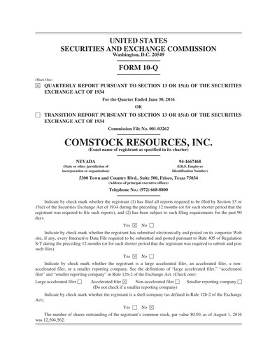 Miniature Comstock Resources Rapport trimestriel 2016-q2