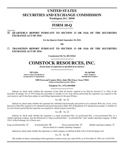 Miniature Comstock Resources Rapport trimestriel 2016-q3