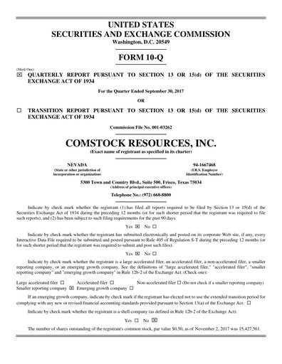 Miniature Comstock Resources Rapport trimestriel 2017-q3