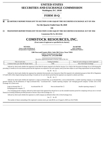 Miniature Comstock Resources Rapport trimestriel 2020-q2