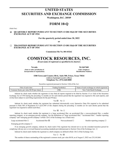 Miniature Comstock Resources Rapport trimestriel 2022-q2