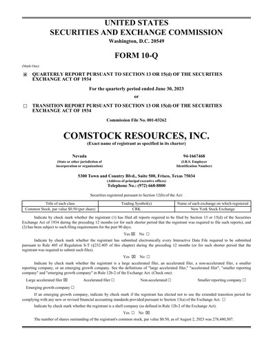 Miniature Comstock Resources Rapport trimestriel 2023-q2