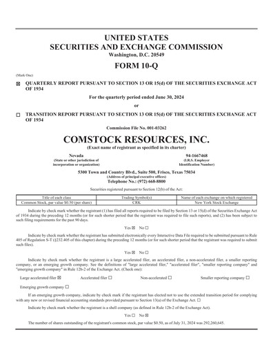 Miniature Comstock Resources Rapport trimestriel 2024-q2